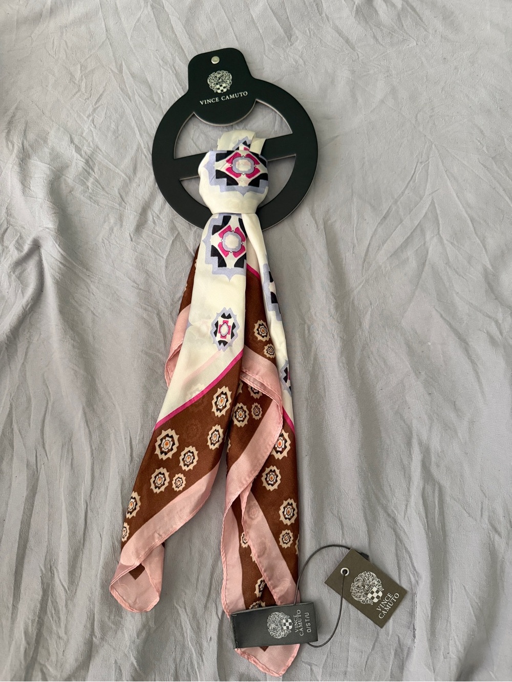 NWT Vince Camuto Ivory & Chocolate Print Square Scarf | Hair Scarf | Neck Scarf